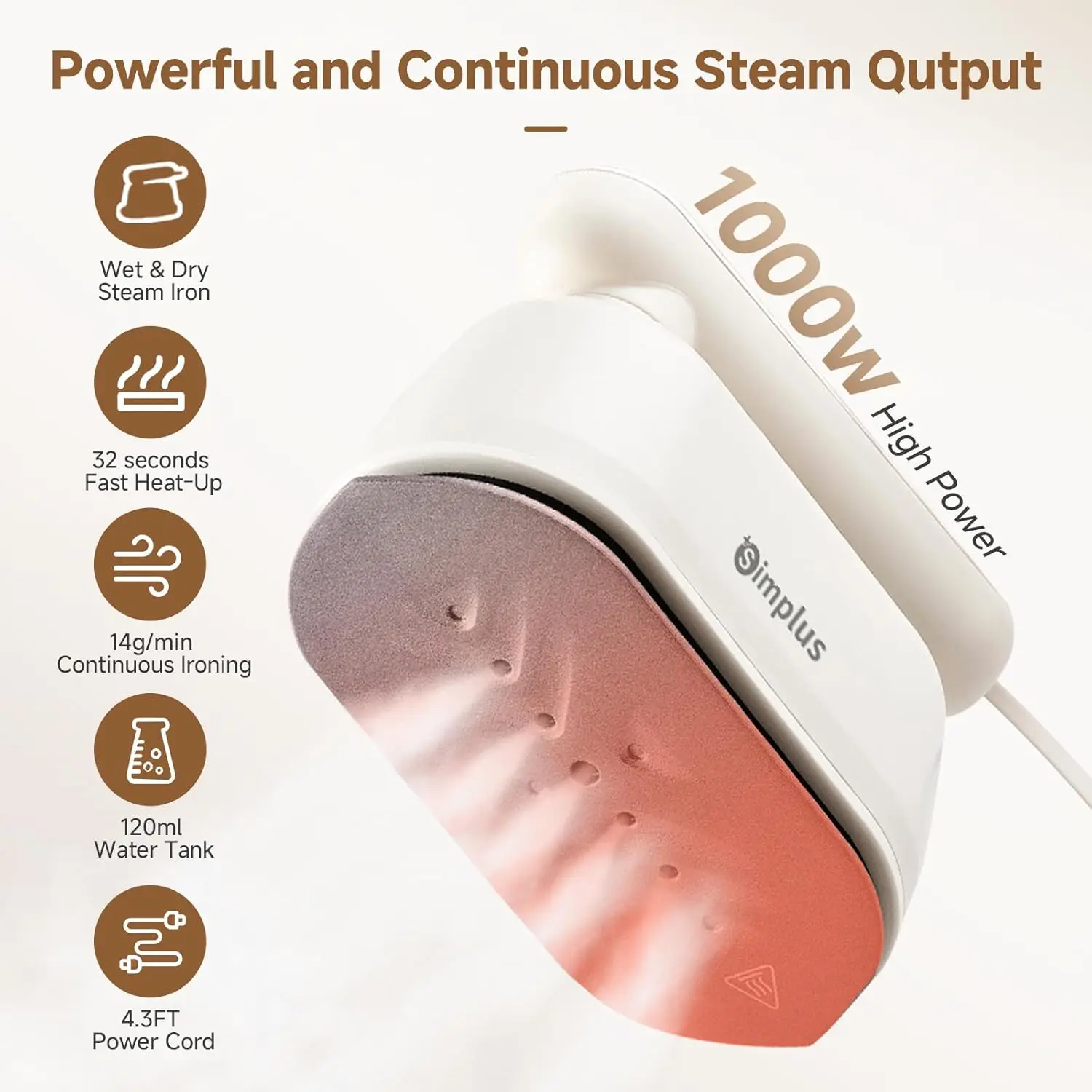 Portable Garment Steamer 2-in-1, 1000W Fast Heat-Up, Compact Travel-Friendly Wrinkle Remover with 120ml Tank & Rotating Handle