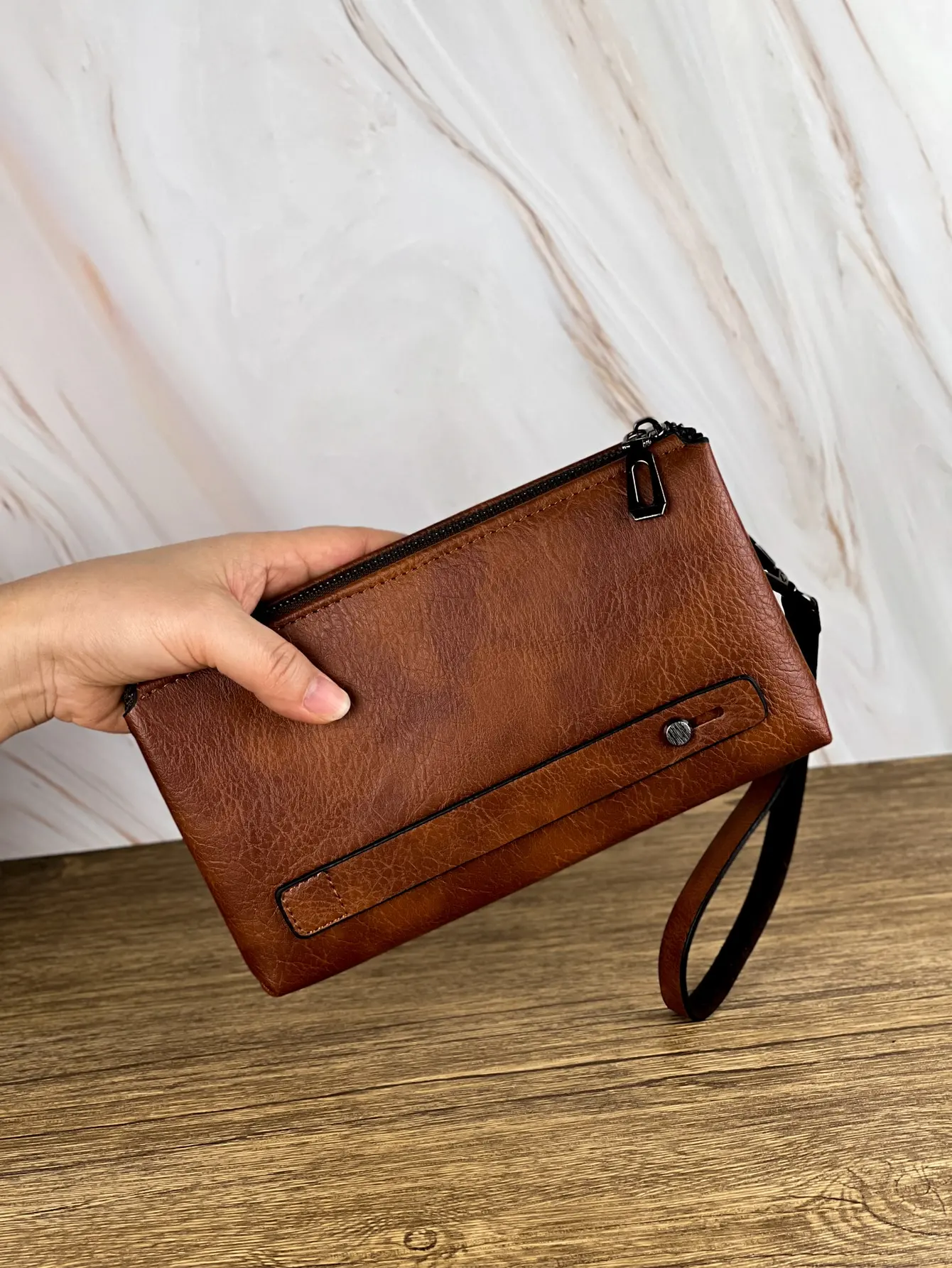 Fashion Simple Retro Men\'s Clutch Bag Wallet Business Large Capacity Clutch Bag Double Compartment Zipper Long Wallet Clutch Bag