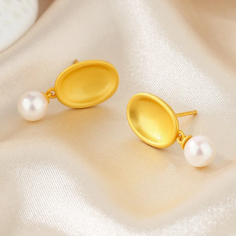 EZ-39 ZFSILVER S925 Silver Korean Fashion Luxury Gold Oval Dangle Natural Freshwater Pearl Earrings Jewelry Women Match-all Gift