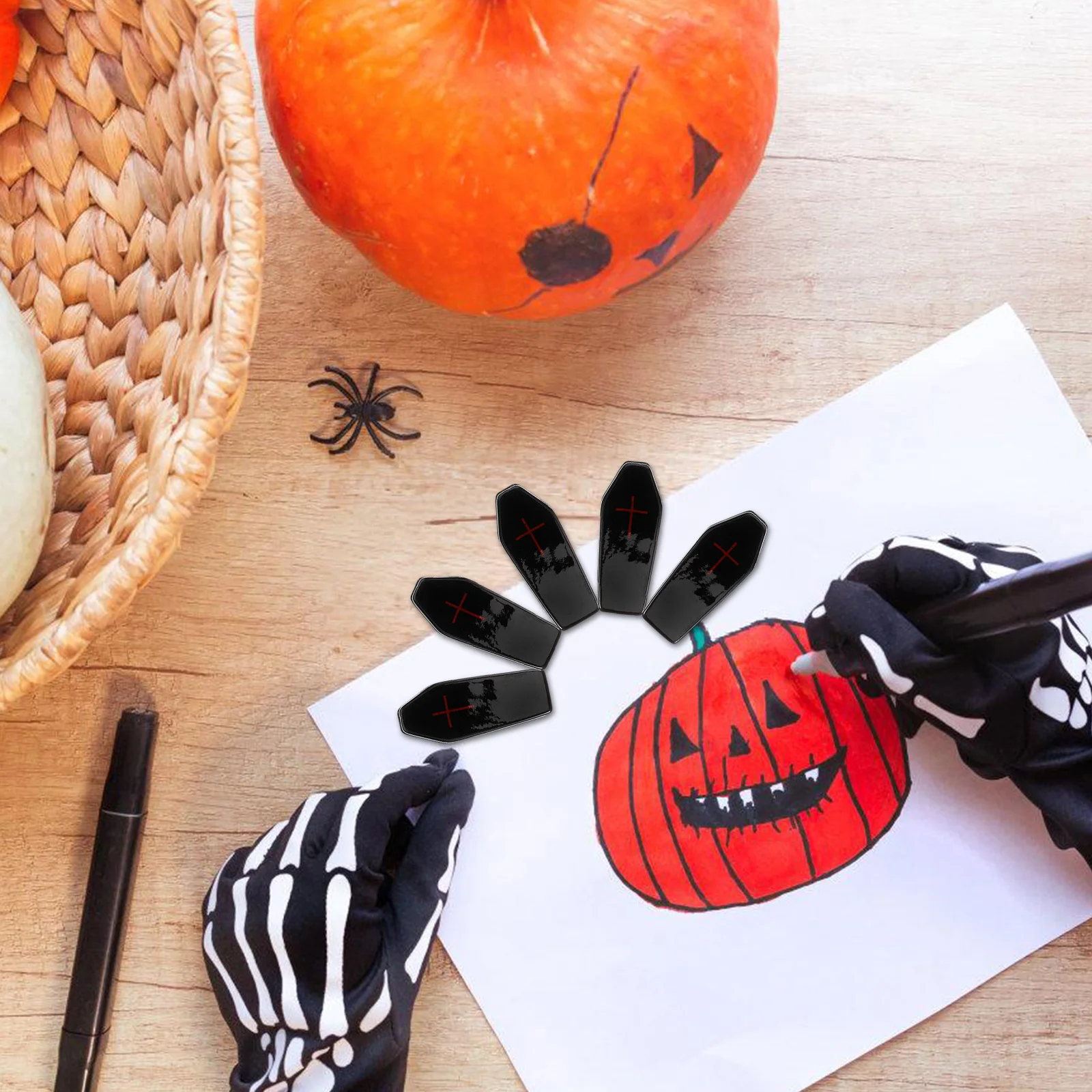 

10pcs Black Coffin Ornament For Halloween Decor Resin Miniature Coffin Spooky Party Haunted Prop Graveyard Decoration