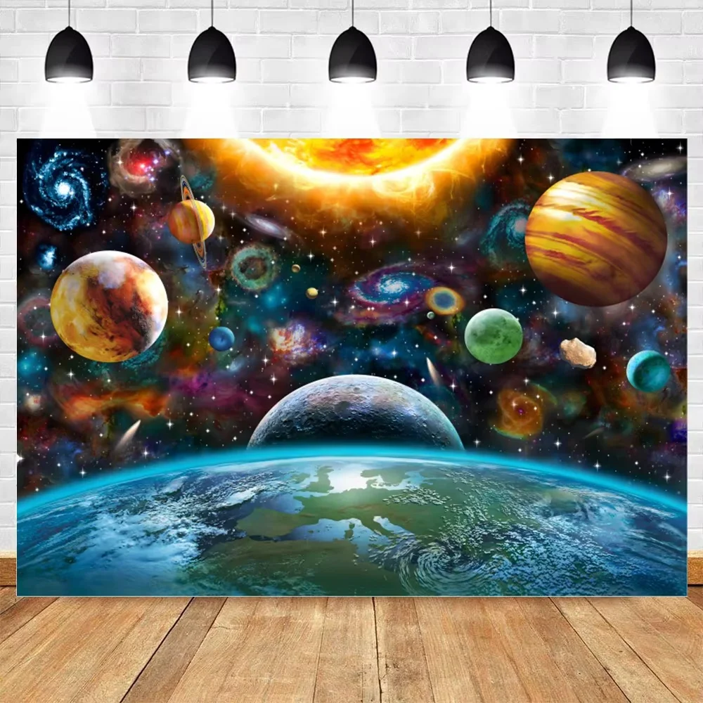 Space Galaxy Science Fiction Theme Backdrop Star Planet Nebula Space Kids Birthday Party Portrait Home Decor Photo Background