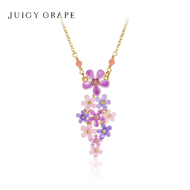 

Juicy Grape Purple Handcrafted Enamel Forget-Me-Not Flower Women's Necklace Elegant Violet Birthday Party Jewelry Gift for Girls