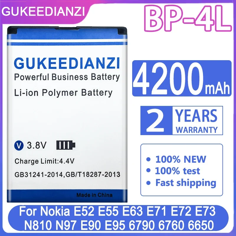 GUKEEDIANZI BP-4L Battery For Nokia N97 E61i E63 E90 E95 E71 6650F N810 E72 E52 E55 E6-00 E73 6760s 4200mah