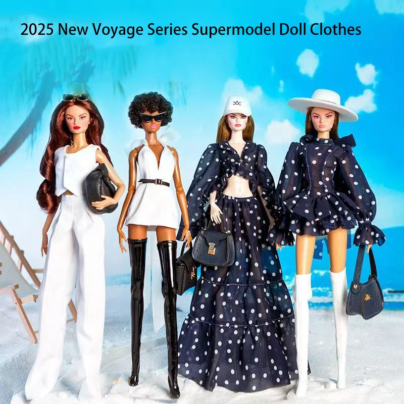 2025 جديد رحلة سلسلة عارضة أزياء ملابس دمى فتاة فستان فستان أعلى تنورة أبيض أزرق دعوى ملحق ل 30 سنتيمتر FR 1/6 BJD دمية #2