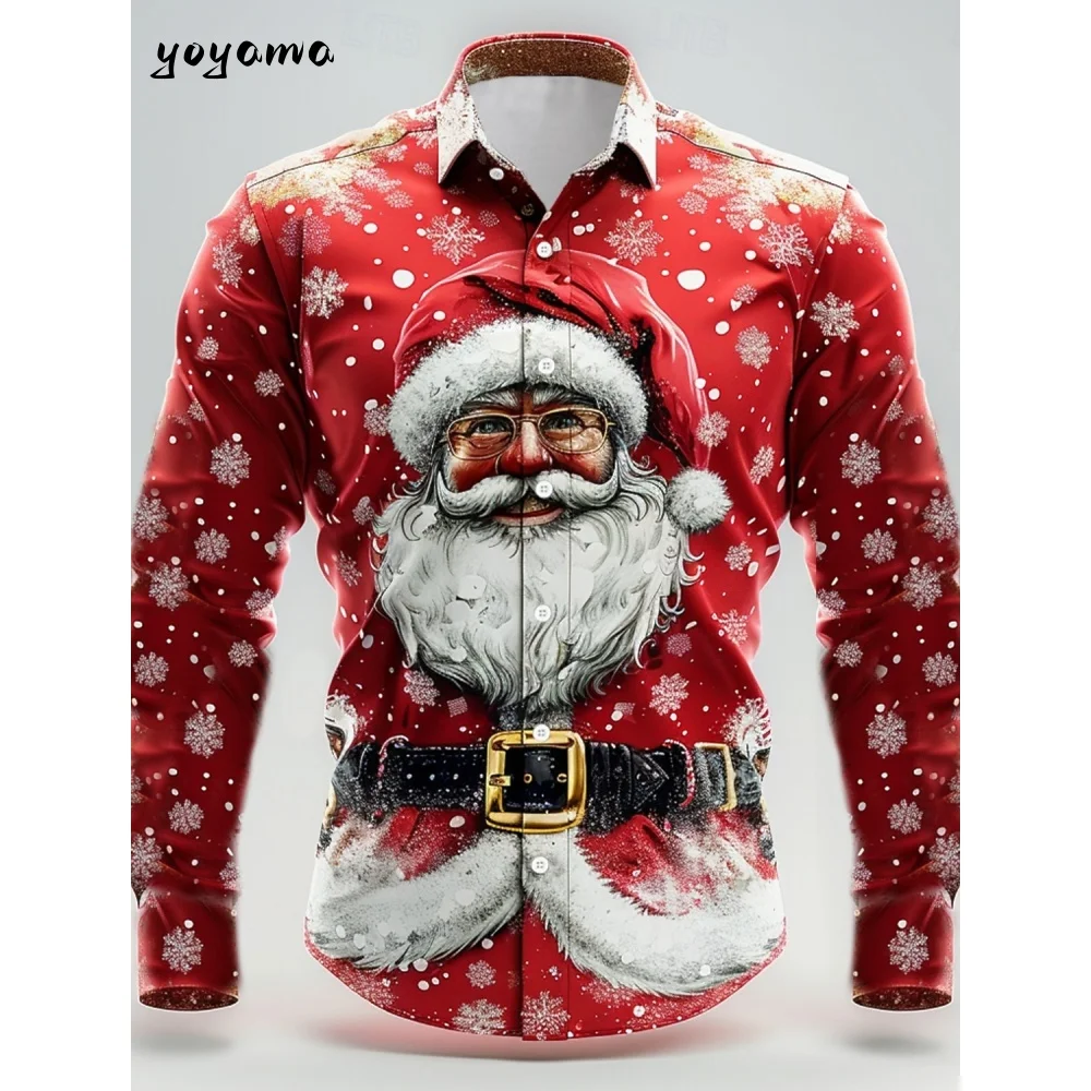 

Christmas Theme Fashion Men's Casual Long Sleeve Shirt Breathable Tops Santa Claus Themed Stylish Pattern Full Clothes for Mans