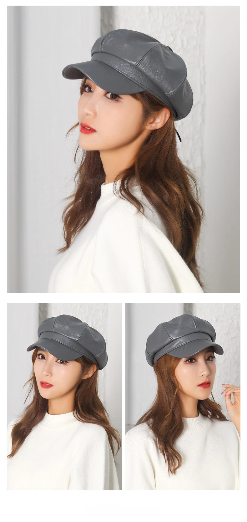 Neue Frauen PU Leder Berets Kappe Hut Schwarz Rot Außen Einstellbar Weibliche Herbst Winter Casual Dame Kappe Hut Für Frauen – Detail 7