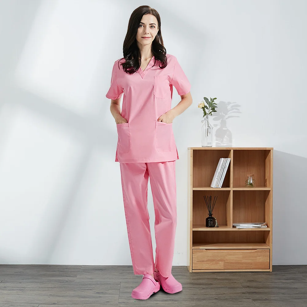 Uniforme multicolore en Polyester et coton, uniforme de couleur unie pour Salon de beauté, uniforme de laboratoire pour soins infirmiers, uniforme de gommage pour animalerie, vêtements de travail