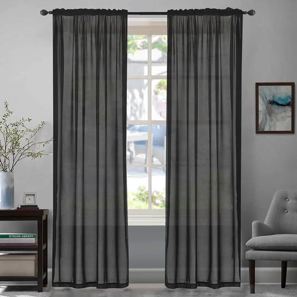 Easy to Install Sheer Curtains Set of 2 Pastoral Style Sheer Curtains for Home Decor Breathable Window Gauze with Rod Pocket