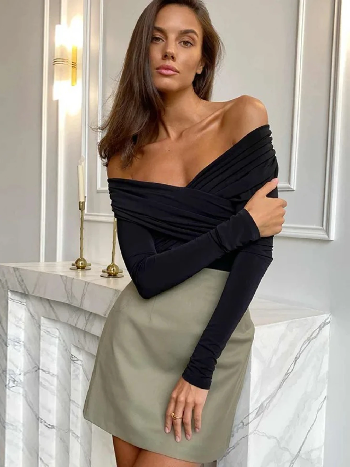 

Solid Bodysuit Fashion Women Long Sleeve New Tops Crossed Backless Jumpsuit Female Knitted Corset Rompers