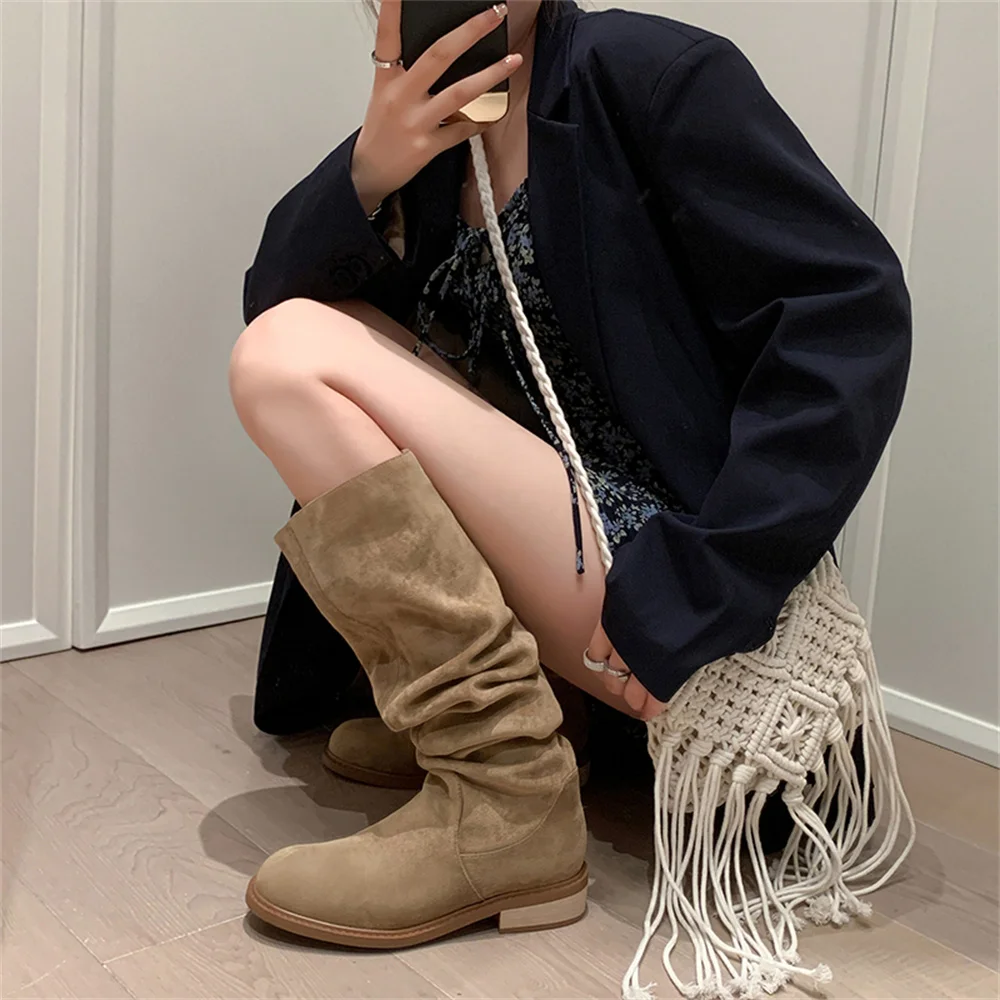 FEDONAS New Arrival Women Knee High Boots Quality Low Heels Fashion Motorcycle Boots Round Toe Party Shoes Woman High Boots