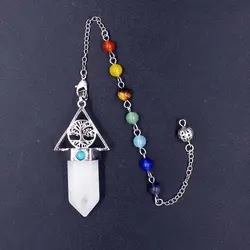 Reiki Natural Stone Clear Quartz Rock Crystal Pendulums for Dowsing Divination Chakra Tree of Life Hxagonal Pendant Pendulo X101