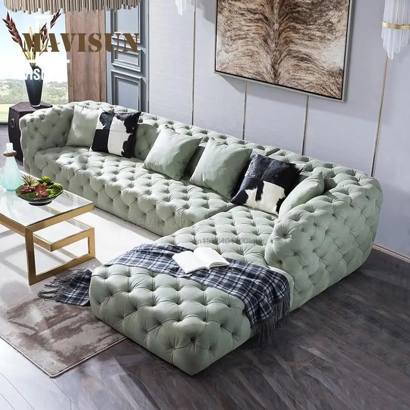 Full Leather Modern Luxury Classical Chesterfield Sofa 3.6 Meters Corner Big Sponge Sofa For Living Room Home Furniture Sets