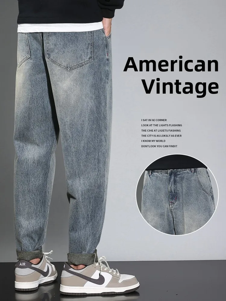 

Модные мужские джинсы с широкими штанинами, повседневные брюки-харланы из хлопка, длинные брюки, осенняя новинка, спортивные облегающие брюки-харланы для похудения