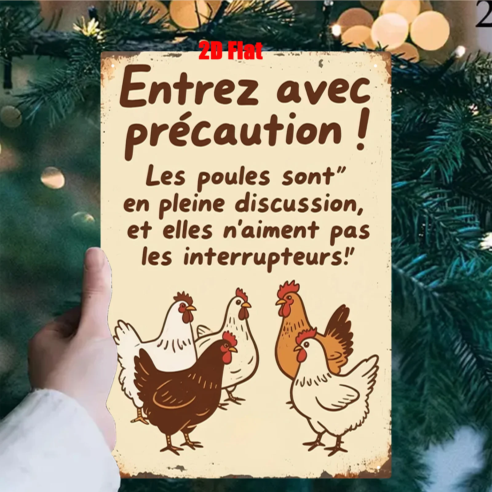 - Vintage French Hen Chat Chatting Metal Wall Art Sign - Rustic Home Decor for Garden, Yard, Chicken Coop, Farm - Gift fo
