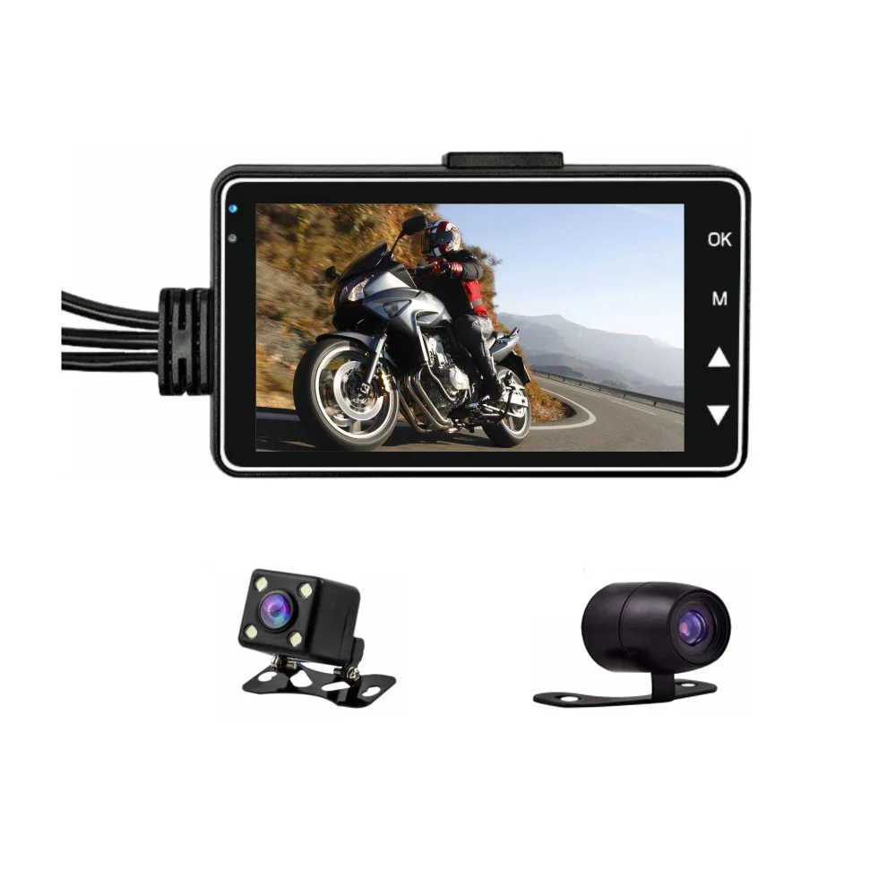 

3 Inch 720P+480P Full HD Motorcycle Dash Cam Waterproof Video Recorder with 120 Degree Camera Monitor