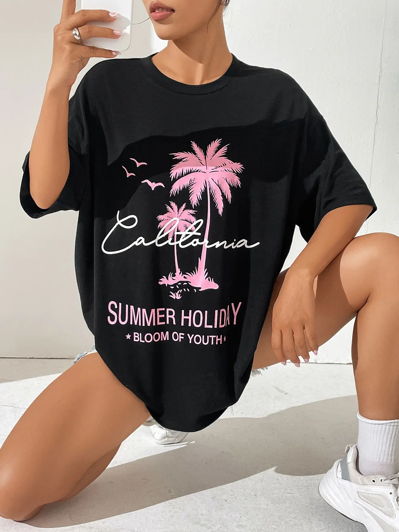 California Summer Holiday Bloon Of Youth t-shirt in cotone t-shirt larghe oversize maglietta da strada individuale maglietta alla moda Hipster