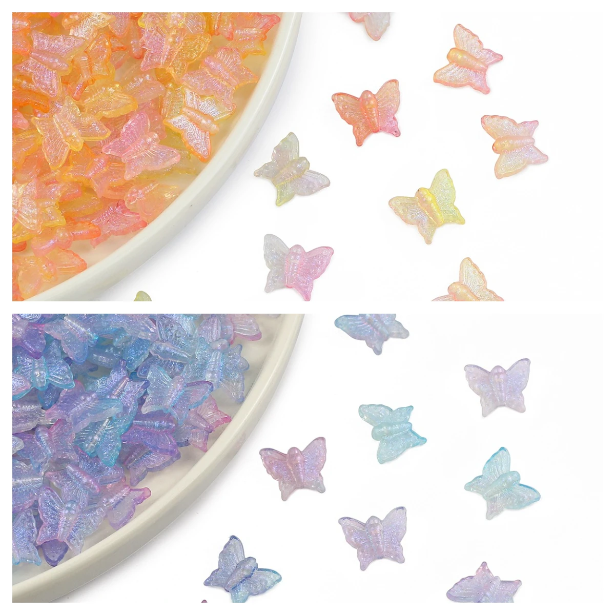 100pcs Orange Blue Butterfly Acrylic Loose Beads Spacers For DIY Bracelet Necklace Hairpin Handcrafted Accessories Making