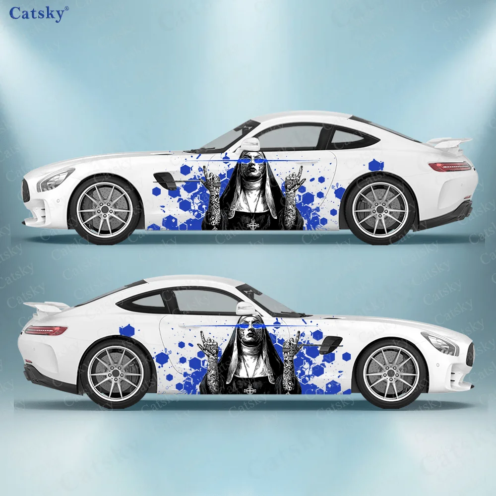 

Tattoo Nun Colorful Splash Car Vinyl Wraps Decal Self-adhesive PVC Sticker Suitable for Trucks SUV Decor Auto Accessories Gift