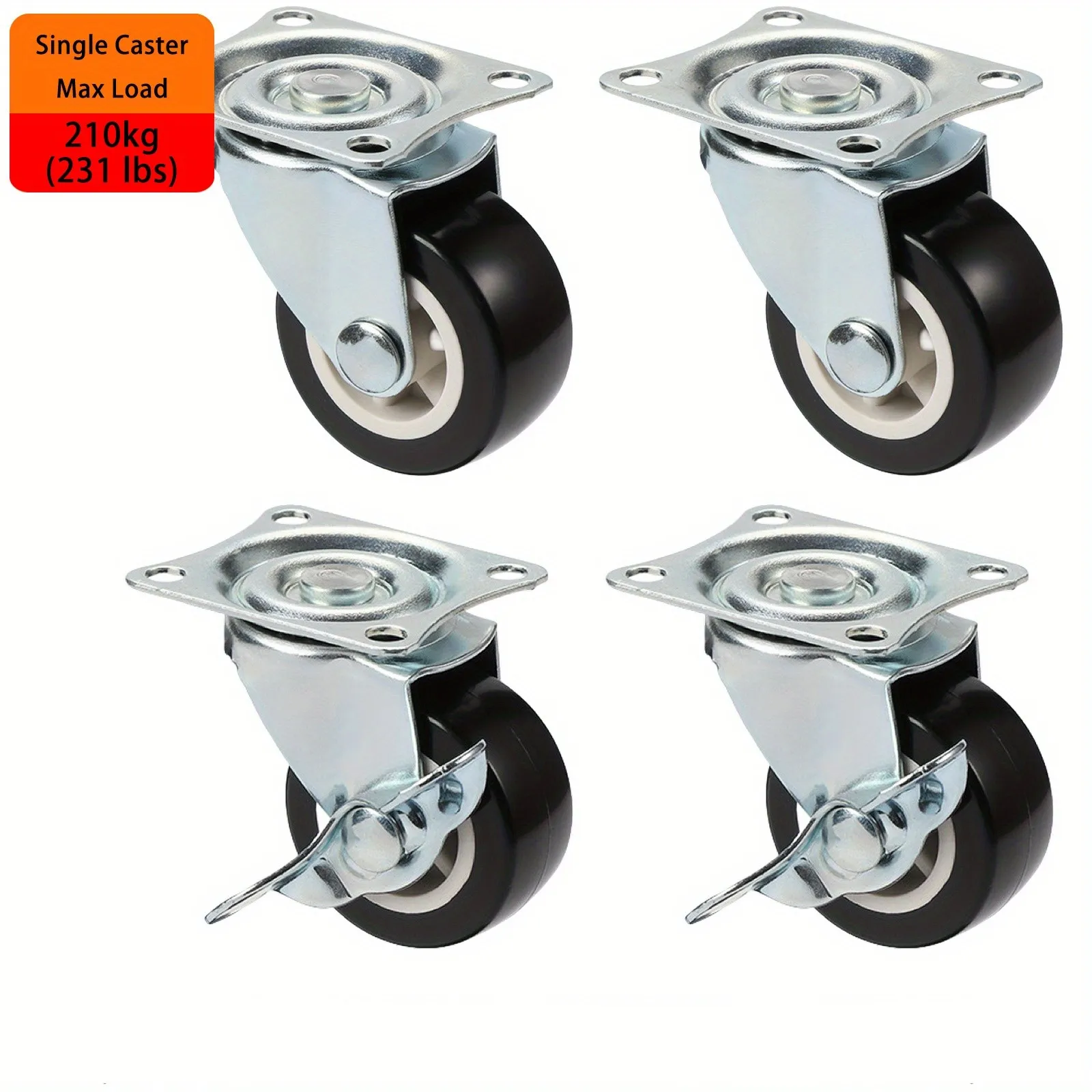 4Pcs Heavy Duty Swivel Castor Silent Trolley Wheels Furniture Rotatable Caster with Safety Lock Brake for Table Chair Sofa
