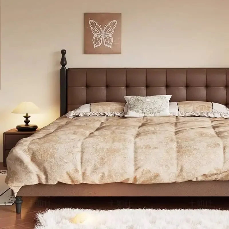 Beige Vintage Wooden Double Bed Adults Elegant Storage Japanese Double Bed Modern King Size Camas De Dormitorio Furniture