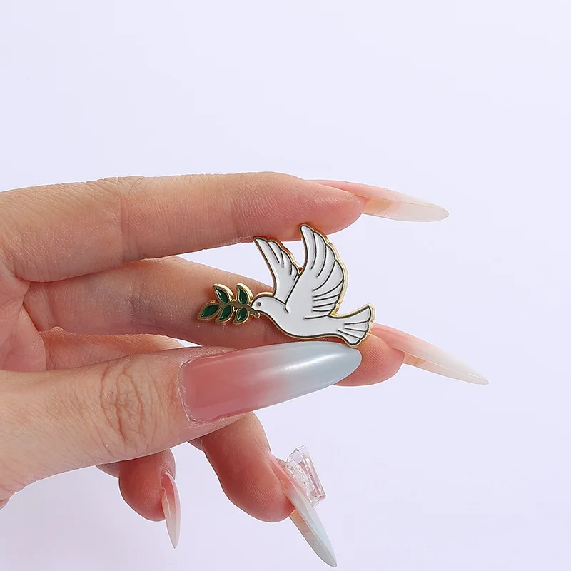 Animal flying bird, peace dove, olive branch brooch, backpack, pencil case, metal badge, gift wholesale view 2
