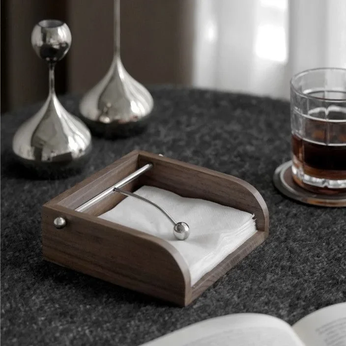 Solid Wood Stainless Steel Tissue Holder Decoration Home Dining Room Furnishing Ornaments Hotel Restaurant Paper Drawer Crafts