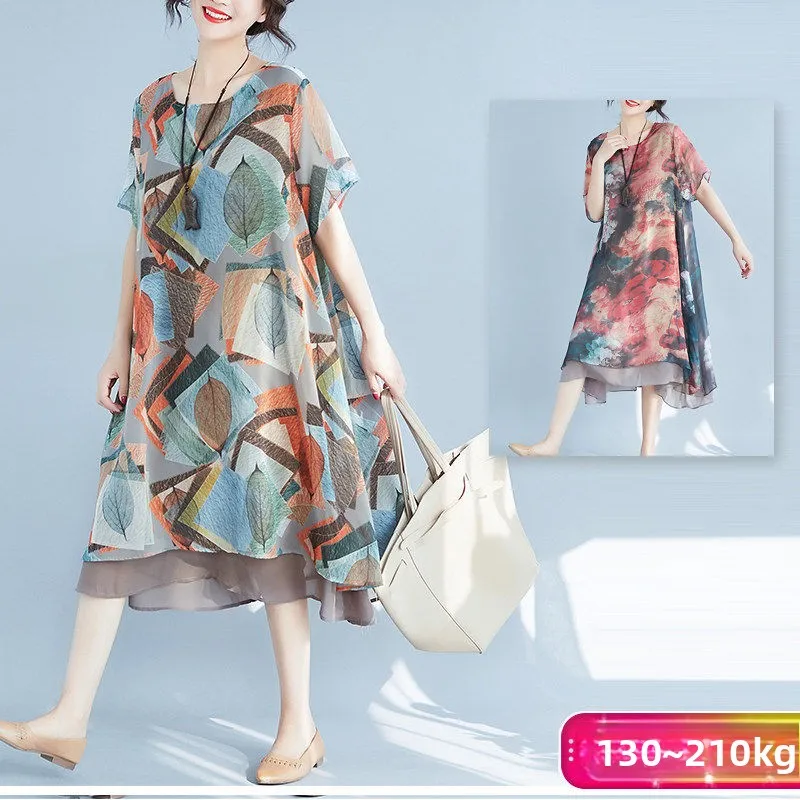 

Новое летнее платье больших размеров для беременных, скрывающее живот, короткое шифоновое платье с короткими рукавами для женщин весом более 200 фунтов.