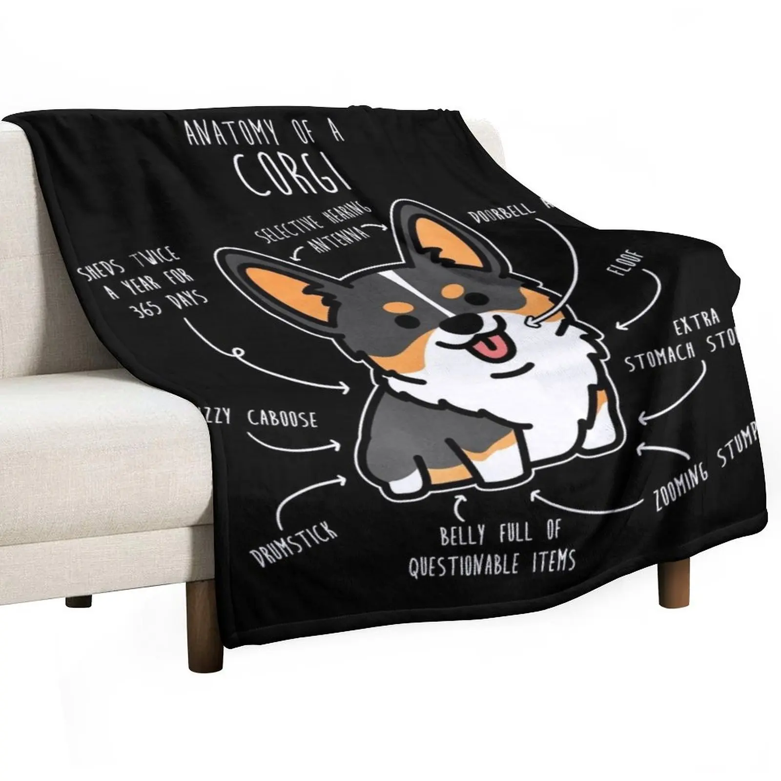 

Corgi Tri Color Dog Anatomy Throw Blanket Travel Luxury Designers Thermal Blankets