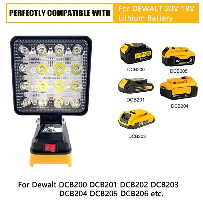 LED Work Light for Dewalt 18v 20V Lithium Battery Cordless Portable Flashlights Job Site Flood Light for Emergencies Camping