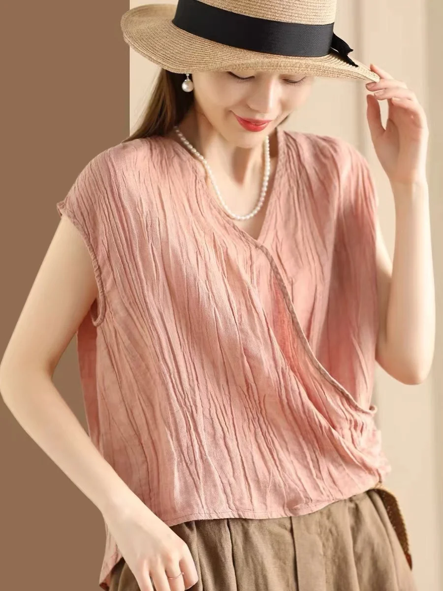 Retro lino sottile ort Sve irt donna estate nuovo versatile allentato casual top dimagrante comodo traspirante pendolarismo formale...