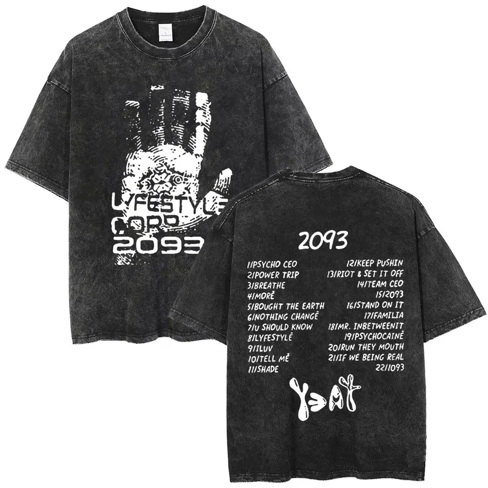 مغسول مغني الراب نيت الجرافيك تي شيرت LYFESTYLE 2093 ميرش تي شيرت الرجال النساء الهيب هوب موضة خمر تي شيرت القطن المتضخم تيز