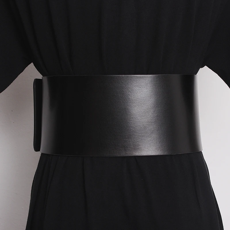 2022 9.5Cm Wide Cowhide Waistband  Metal Buckle Waist Belt Black Plain Genuine Leather Coat Dress Female Cinture Commerbund Belt