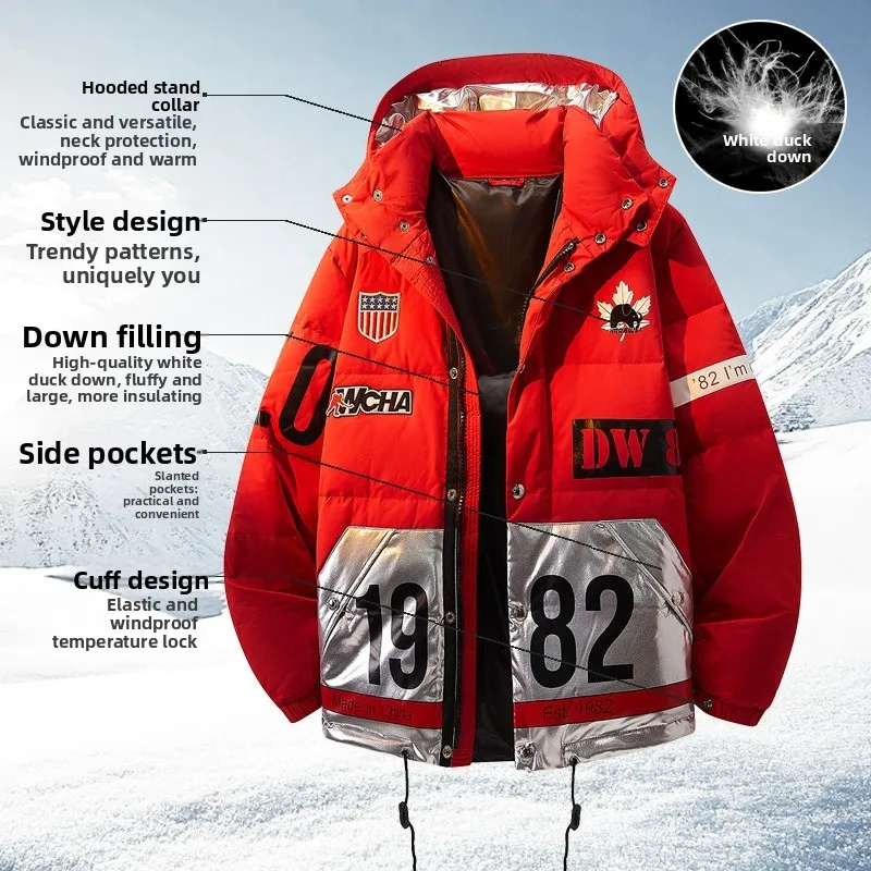 

Maxbarley 2025 New Men's Winter Down Jacket Thick Warm Coat Teen Youth Thermal Puffer Hooded Parka Cold Weather Outerwear