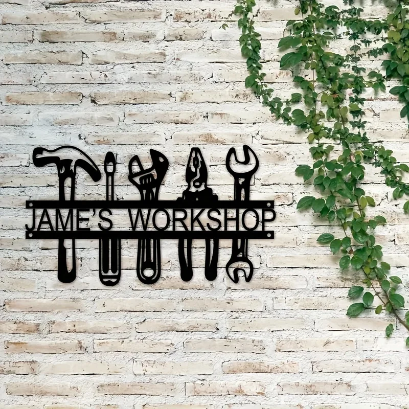 Customized Name Industrial Style Iron Wall Art Tools Design, Rustic Metal Sign for Home & Garage Decor Workshop Decor