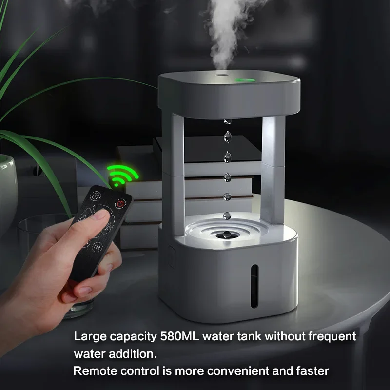 580ML Anti-gravity Water Drop Humidifier, 3 Modes, Levitating Water Drops, Ultrasonic Mist Maker, Nebulizer with LED Night Light