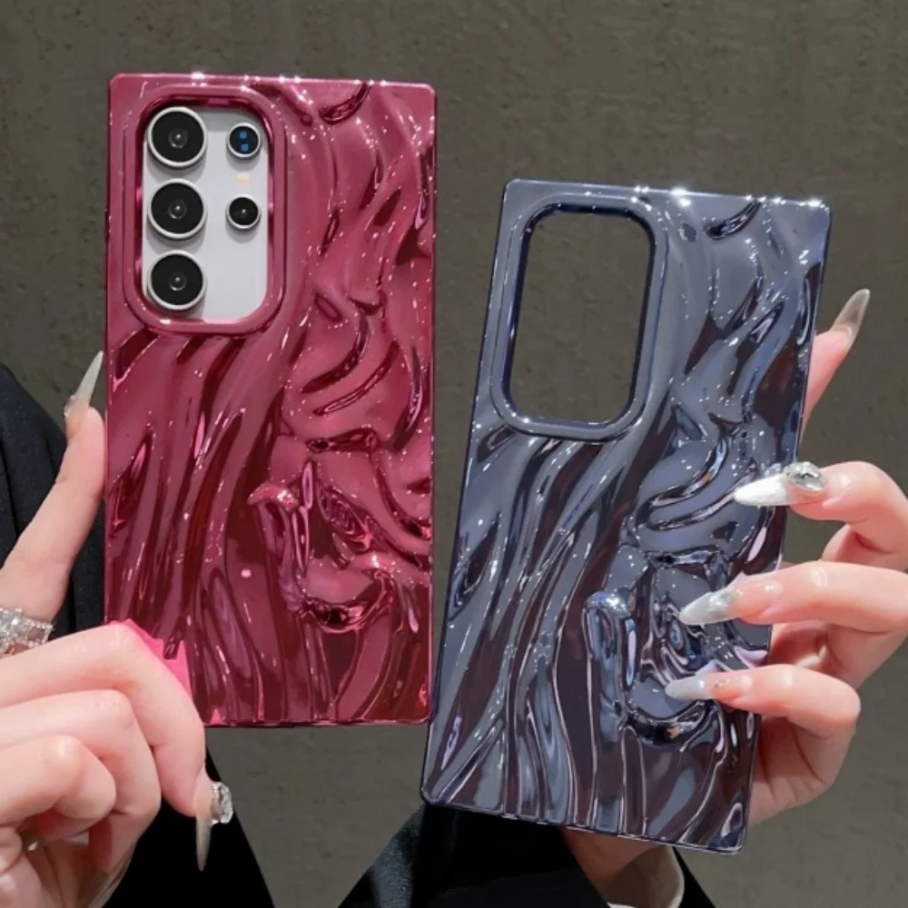 Luxury Electroplate 3D Wrinkle Phone Case For Samsung S25 S24 S23 Plus S24 Ultra S23 FE Purple Water Ripple Shockproof Cover