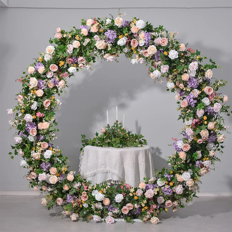 

Elegant Artificial Flower Round Arch Wedding Reception and Party Reusable Flower Backdrop Decoration