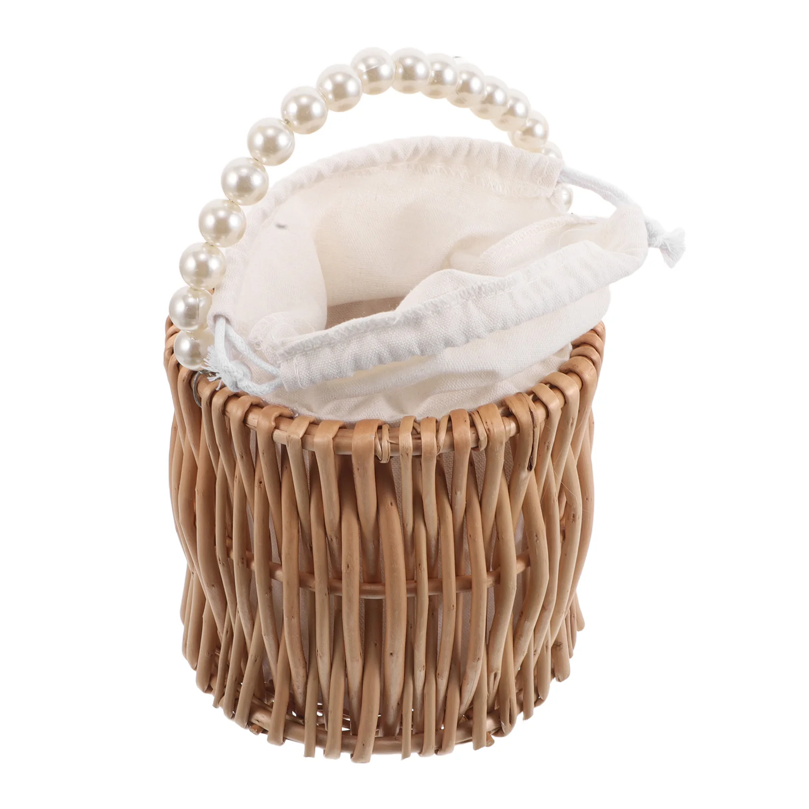 

Wedding Flower Basket Rattan Round Handmade Storage Baskets Carrying Woven Beach Bag Willow Pearl Handle Lightweight Practical