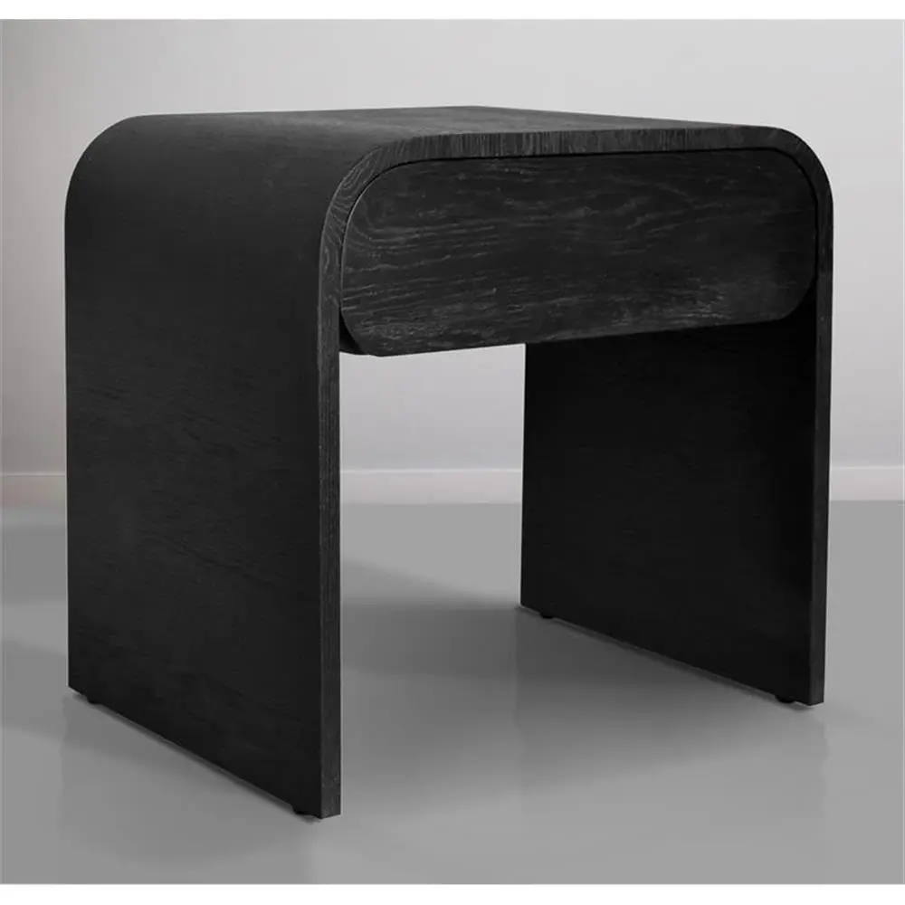 Mid-Century Nightstand Solid Oak Wood Minimalist Curved Slant Single Drawer Durable Bedroom Side Table, Customized