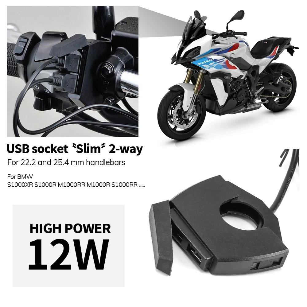 For BMW S1000XR S1000R M1000RR M1000R S1000RR S 1000 XR R RR M 1000 RR R Dual USB Charger Plug Socket Adapter 22-25mm Handlebars