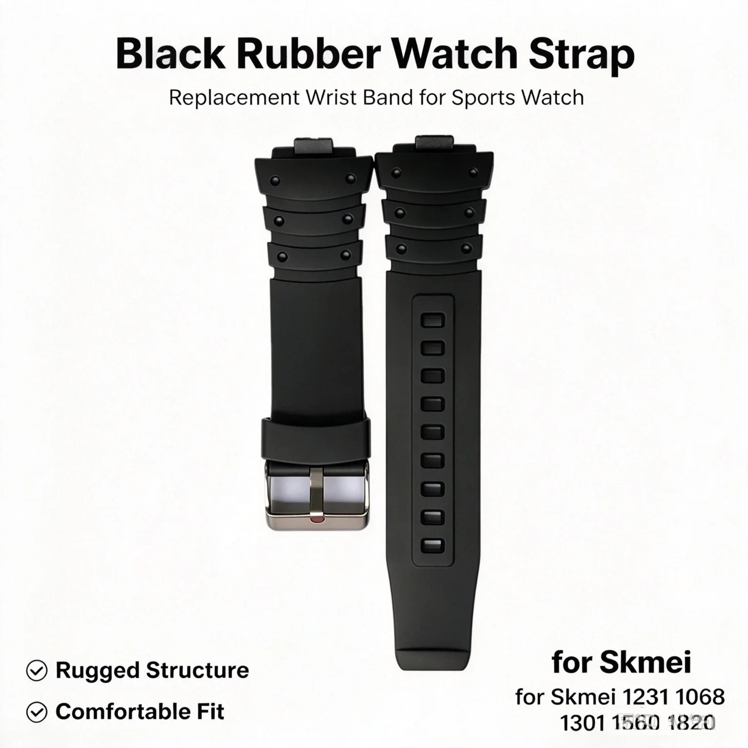 Adjustable Sports Watch Wristband Replacement Strap for Skmei 1820/1231/1068/1301/1560 Silicone Band,1 Set,Black & Army Green