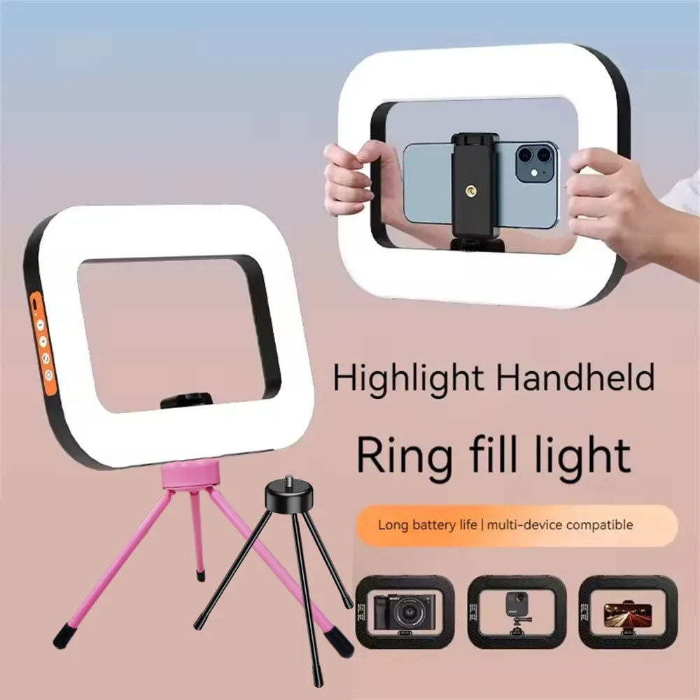 Roreta Nuevo Anillo de Luz LED Recargable Portátil para Transmisiones en Vivo, Selfies y Fotografía con Teléfonos Móviles, con Soporte de Escritorio Tipo Jaula de Conejo