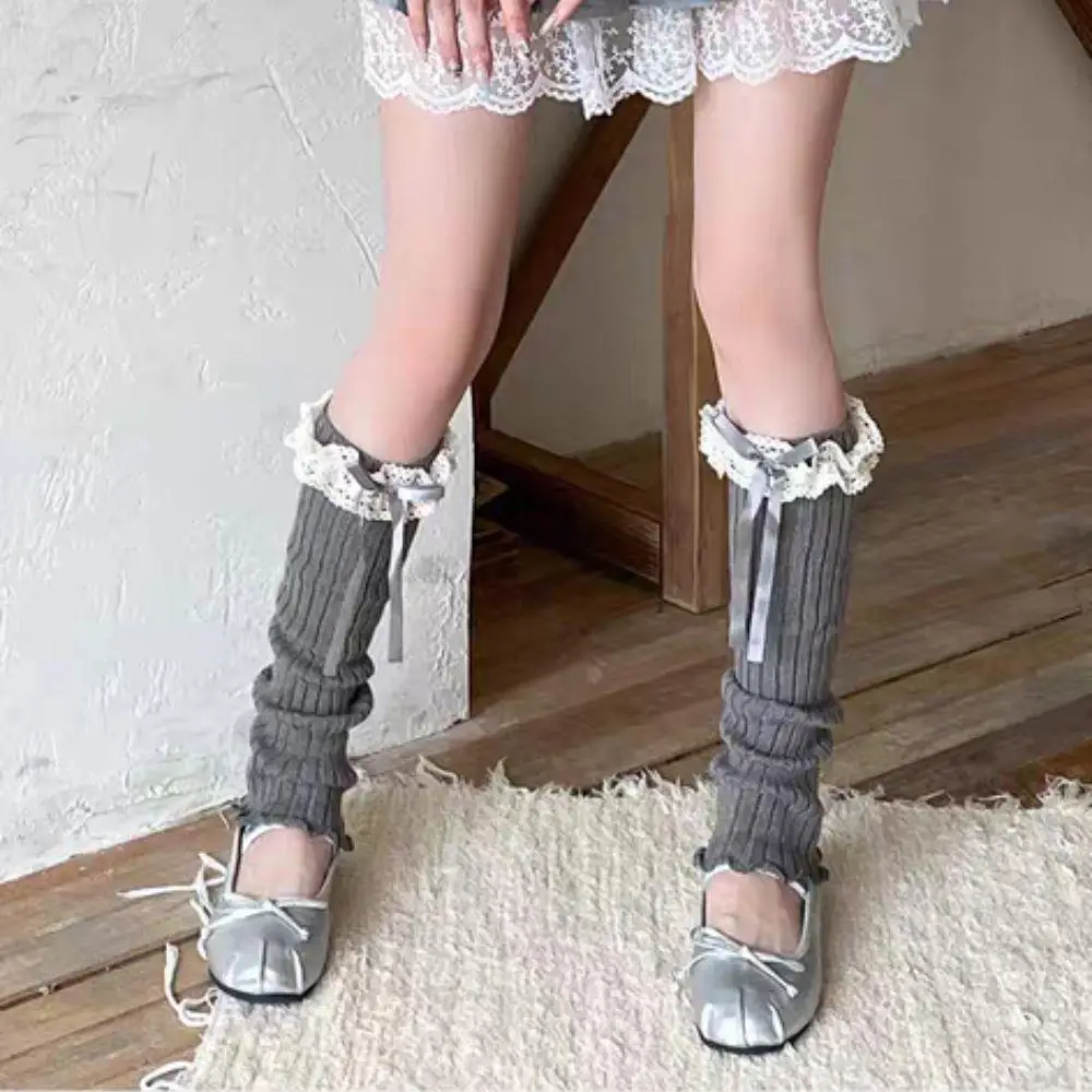

JK Lolita Leg Warmer Foot Warming Cover Winter Warm Socks Lace Leg Horn Warmers Thickened Sock Leg Warmers Y2k Knee-high Socks