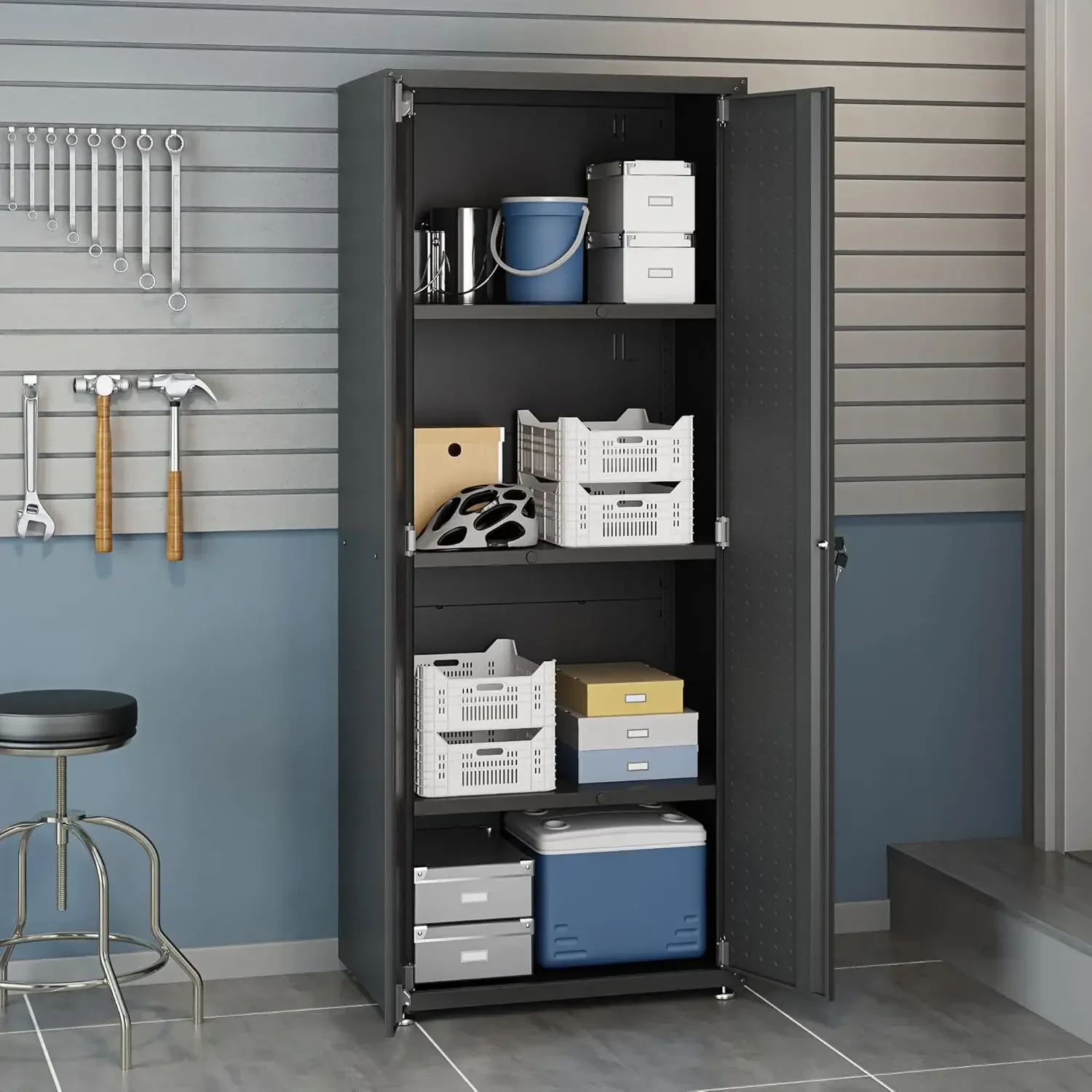 Manhattan Comfort Fortress Storage Units, Charcoal Grey