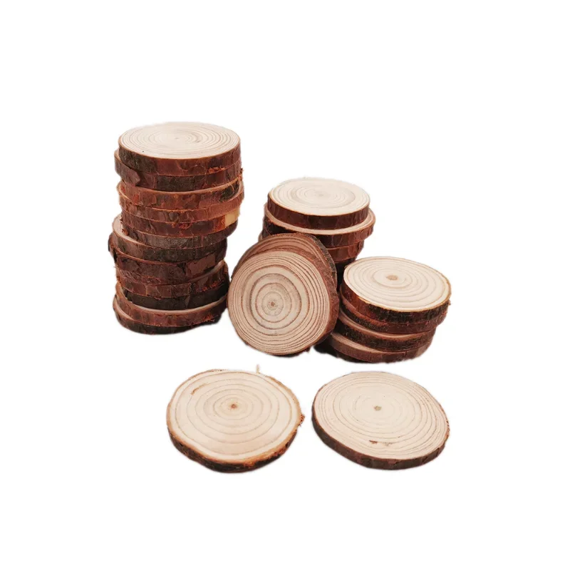 3-12cm Natural Pine Round Unfinished Wood Slices Circles With Tree Bark Log Discs DIY Crafts Rustic Wedding Party Painting