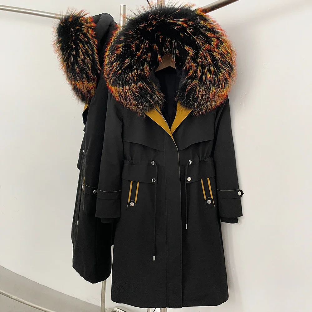 2025 feminino novo casaco de pele natural pele de coelho interior quente moda com capuz real pele de raposa à prova dwaterproof água grosso parker longo parka jaqueta