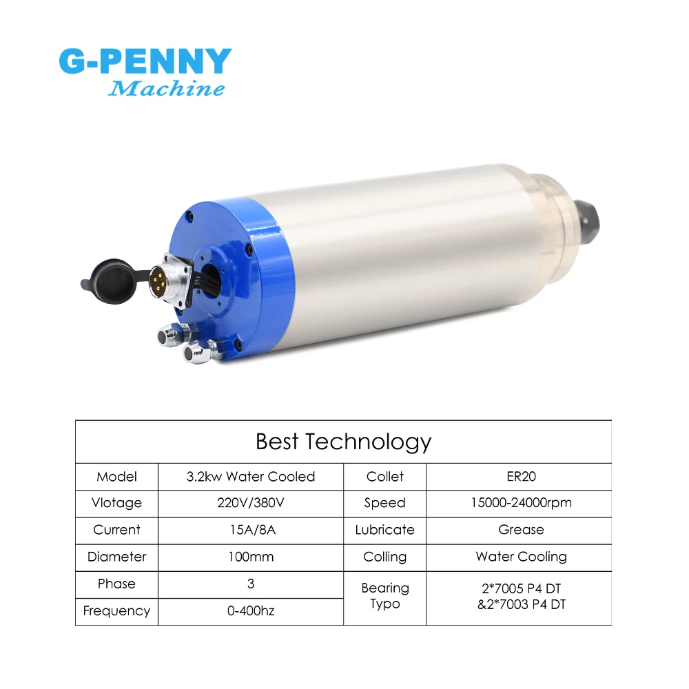 G-Penny 3.2kw ER20 Water Cooled Spindle 4 pcs Ceramic Bearings 0.01mm Accuracy & BEST inverter & 100mm bracket & water pump