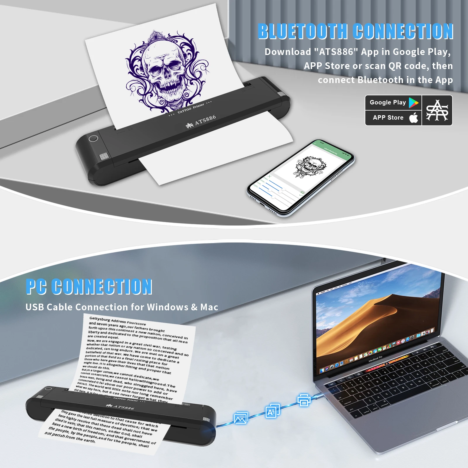 YILONG Bluetooth Tattoo Stencil Printer, Tattoo Thermal Machine with 3Pcs Ribbon Portable Tattoo Transfer Copier Machine