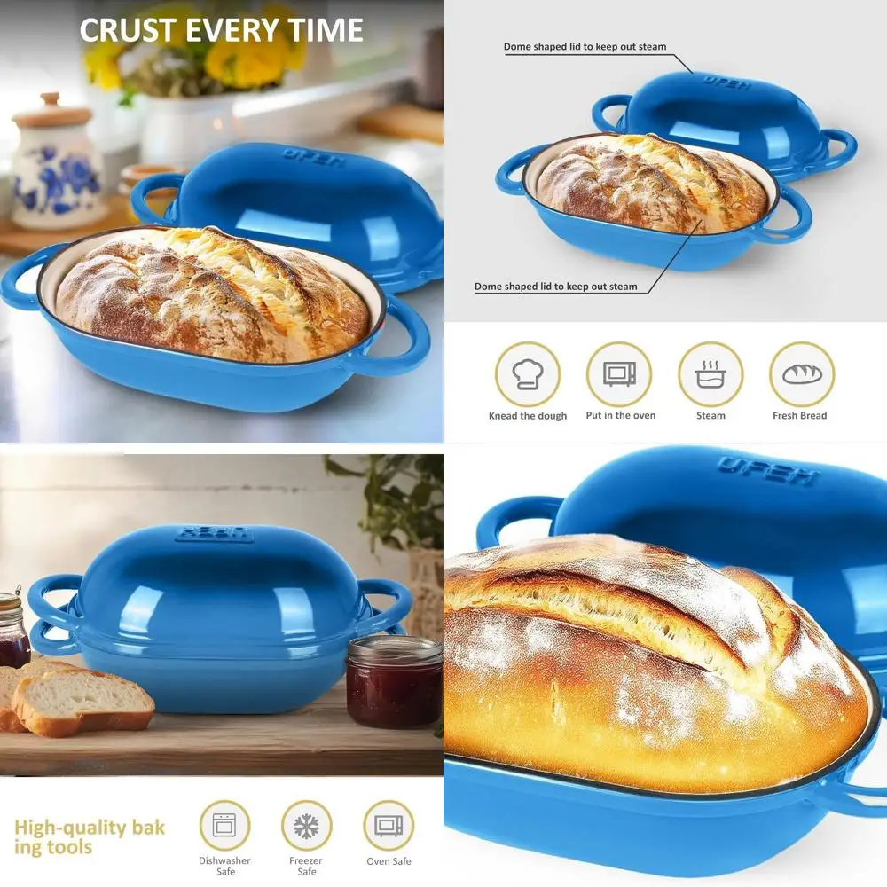 

Enameled Cast Iron Dutch Oven - 2 Quart, Perfect for Sourdough and Artisan Bread Baking, Oven and Stovetop Safe, Blue