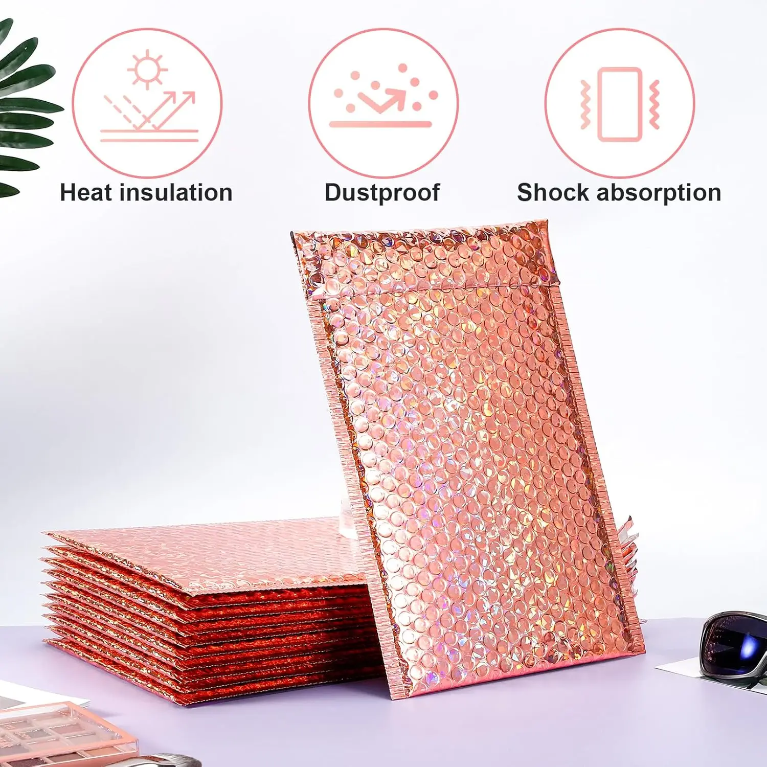Laser gold 100 Pcs Bubble Mailers Metallic Bubble Mailers Waterproof Poly Padded Envelopes Self Sealing Cushion Envelopes